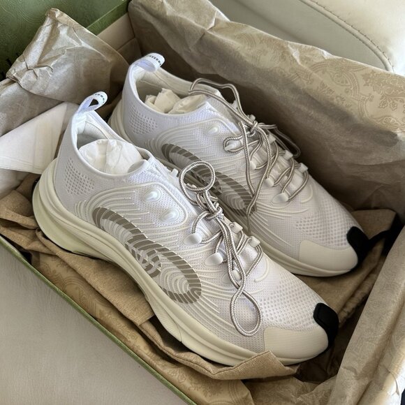 NEW GUCCI INTERLOCKING G RUNNING SNEAKERS WHITE TECHNICAL FABRIC MEN’S 12.5 G - Picture 9 of 11